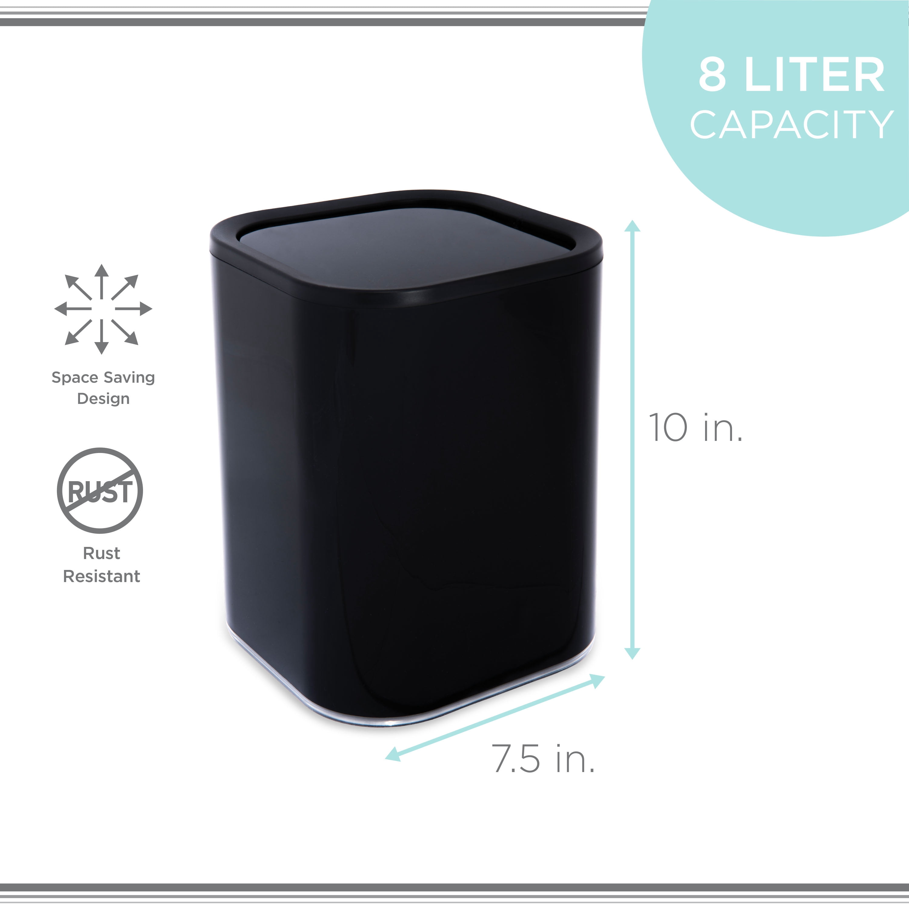 Bath Bliss 2.1 Gallon Acrylic Bathroom Trash Can in Black