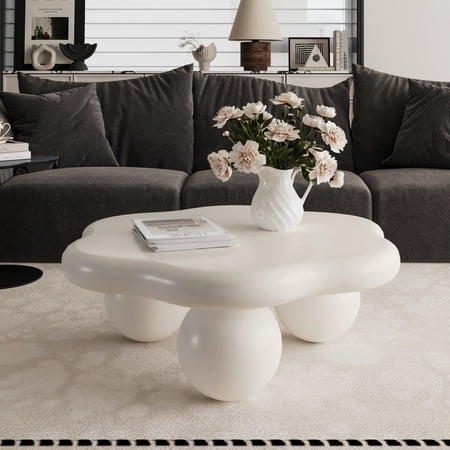 Noble House Kieran 35" Cloud Coffee Table, Modern Minimalist Living Room Table, Small Space Accent Table, Cream White