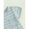 thumbnail image 4 of Baby Toddler Boy Outfit Set Stripe Patchwork Pocket Short Sleeve T-shirt with High Waist Long Pant Suit, 4 of 8