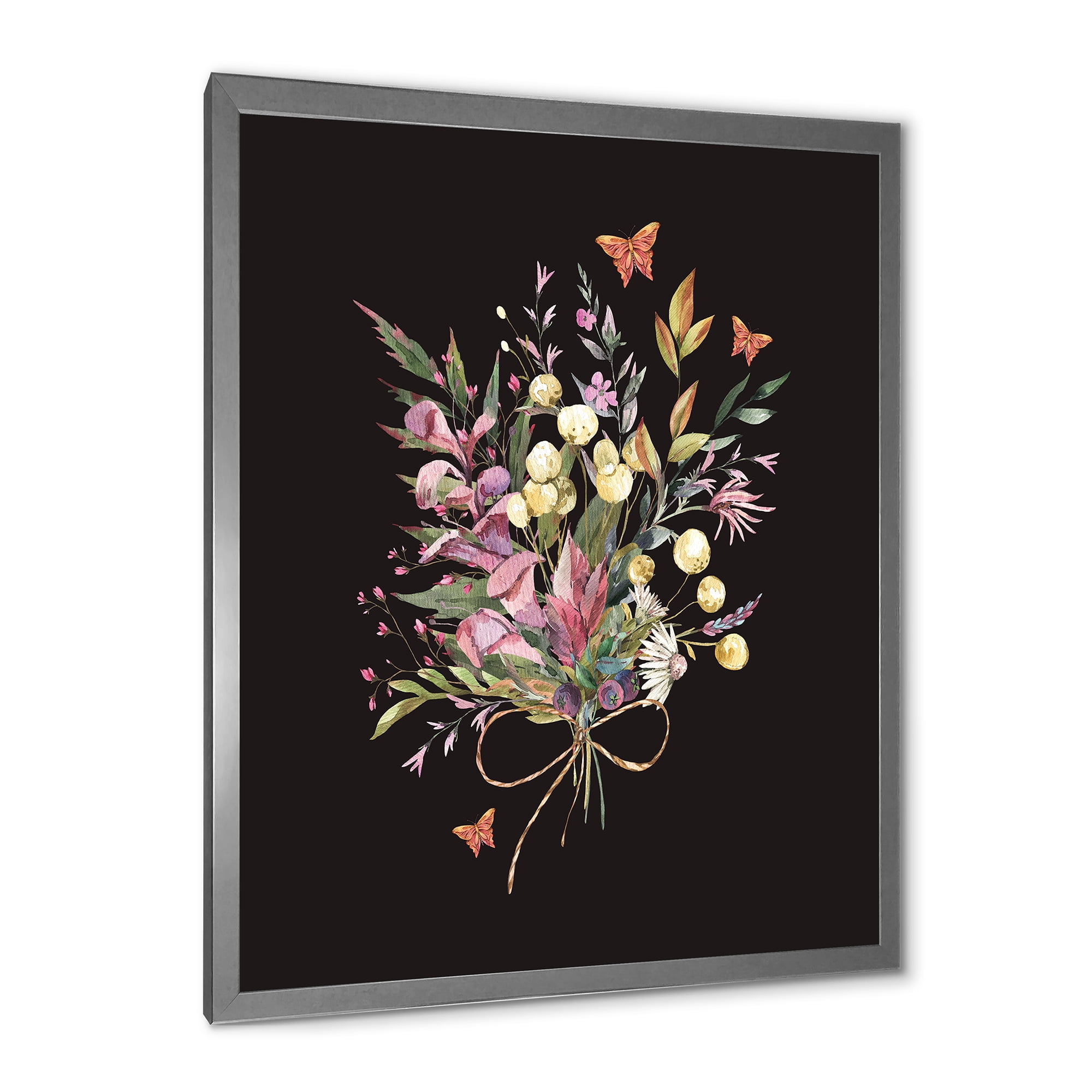 Designart 'Ancient Floral Summer Wildflowers Arrangement' Traditional Framed Art Print