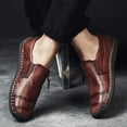 thumbnail image 5 of Men Casual Leather Loafers Summer Walking Shoes Fashionable Boat Moccasins Slip on Comfortable Driving Footwear Brown 9 US, 5 of 6