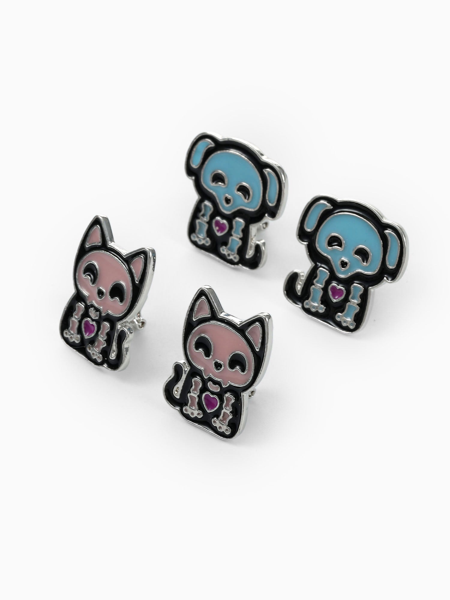 Way to Celebrate Skeleton Pet Halloween Clip-On Stud Earrings, 2 Pairs