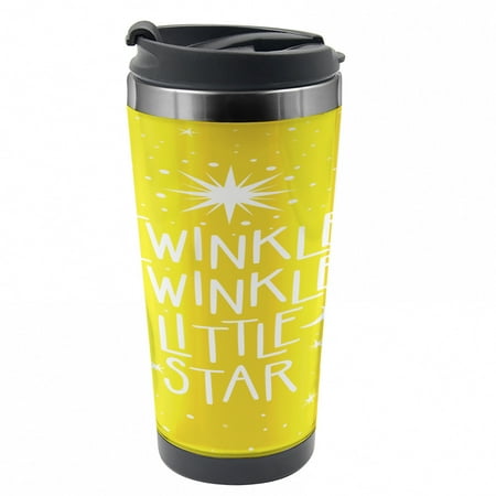 

Saying Travel Mug Doodled Stars and Crescent Steel Thermal Cup 16 oz by Ambesonne