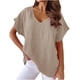 thumbnail image 2 of Pntutb - Blusa básica de manga corta para mujer, cuello en V, color sólido, informal, holgada Pntutb Pntutb-1640, 2 of 8