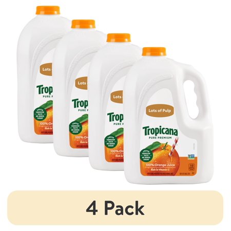 (4 pack) Tropicana Pure Premium Grovestand Orange Juice, Lots of Pulp, 100% Juice, 128 Fl Oz