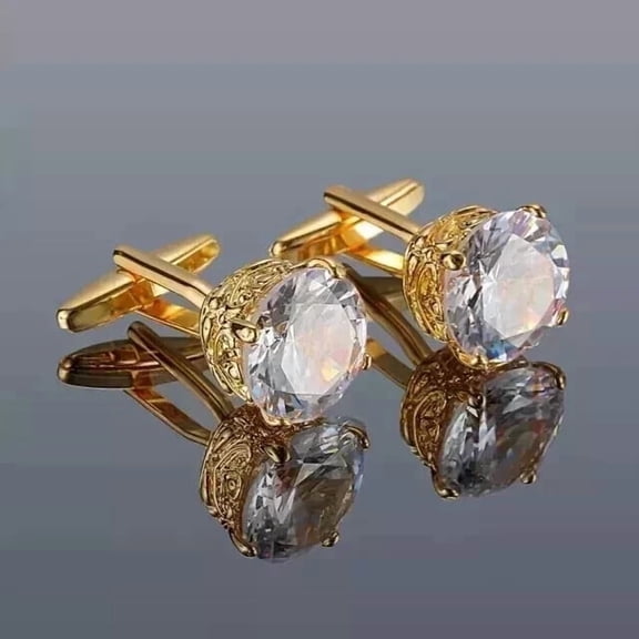 14k Yellow Gold Plated Silver 3Ct Round Cut Lab Created Diamond Wedding Men's Cufflinks