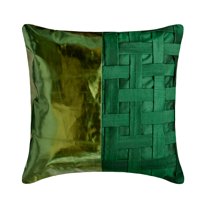 The HomeCentric Decorative Green Pack of 2, 12x12 inch (30x30 cm) Throw Pillows, Faux Leather & Silk Patchwork, Textured & Metallic Leather Throw Pillows For Couch, Solid Modern Style - Green N Half
