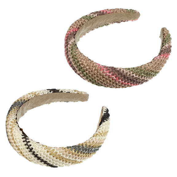 Unique Bargains 2 Pcs Straw Headband Rattan Sponge Headband Bohemian Style Wide Hair Hoop for Women Girl Assorted Color