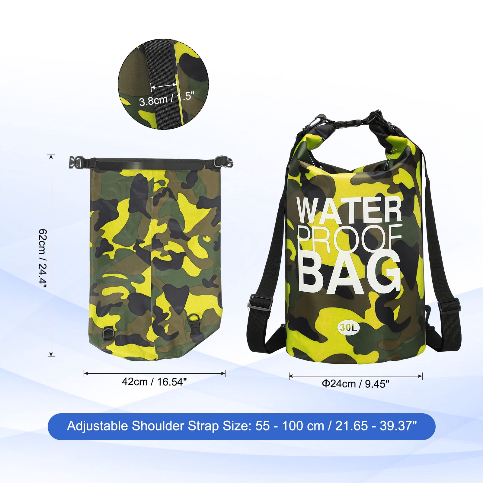 Uxcell Waterproof Dry Bag, 30L Water Proof Bags Lightweight Dry Storage Floating Backpack with Whistle (1 Pack, Yellow Camouflage)