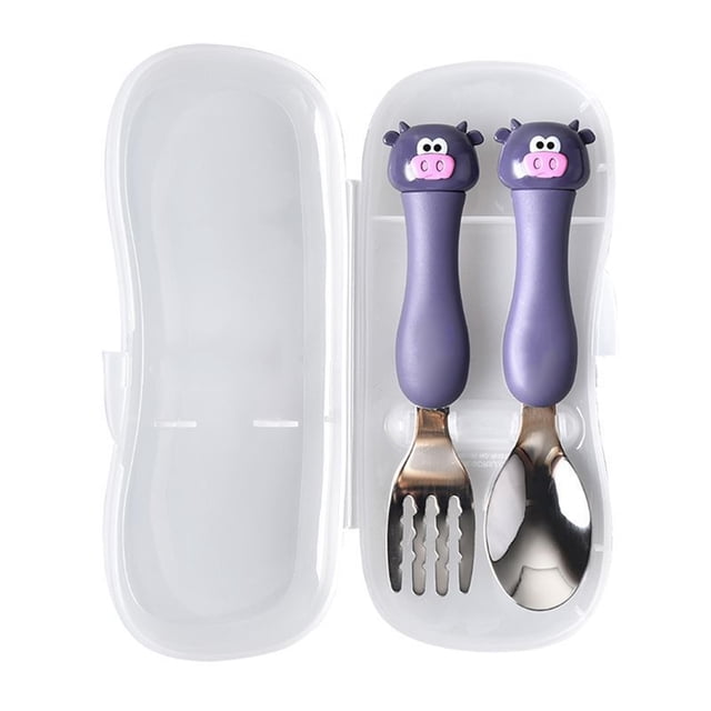 Cuchara De Tenedor De Acero Inoxidable, Cuchara De Tenedor Para Bebé, Vajilla De Plástico De Dibujos Animados Para Niños, Kit De Cuchara Y Tenedor, Respuesta Rápida