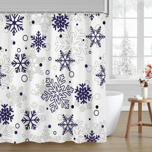 Winter Christmas Shower Curtains for Bathroom Snowflake Shower Curtain Xmas Bathroom Decor Winter Holiday Washable Durable Fabric Bathroom Curtains 72x72 Inch