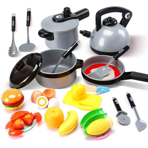 Kids Kitchen Pretend Play Toys Play Cooking Set Cookware Pots And Pans Playset Peeling Cutting Play Food Toys Learning Gift For Toddlers Girls Boys Walmart Com Walmart Com