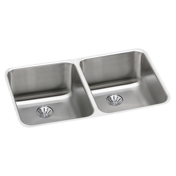 Elkay ELUH311810PD Lustertone Classic Stainless Steel 30-3/4" x 18-1/2" x 10", Double Bowl Undermount Sink with Perfect Drain