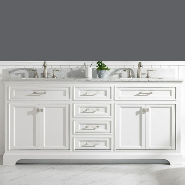 Design Element Milano 72 Double Sink, White Marble Double Sink Bathroom Vanity