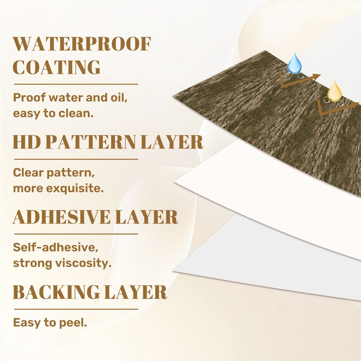 Peel and Stick Wallpaper 23.6in x 9.8ft Textured Bark Moss Earthy Tones Contact Paper Vinyl Waterproof Self Adhesive Wall Paper for Shelf Cabinet Hunting Cabin