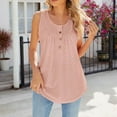 thumbnail image 4 of Jewelreauty Women's Henley Tank Tops Summer Scoop Neck Sleeveless Pleated Shirts Casual Loose Outdoor Tee (2XL, Pink), 4 of 5
