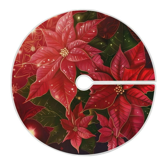 Ryvnso Christmas Tree Skirt Poinsettia Flowers Christmas Xmas Tree Skirts Ornament Home Decorations 35.4"