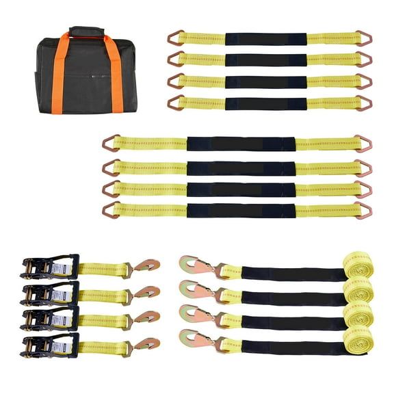 KFFKFF Wheel Chock Tie-Down Kit, Axle Trailer Strap with 10,009 lbs Break Strength, 3,333 lbs Working Load, Ratchet Strap for Securing ATVs, UTVs, and Heavy-Duty Trucks