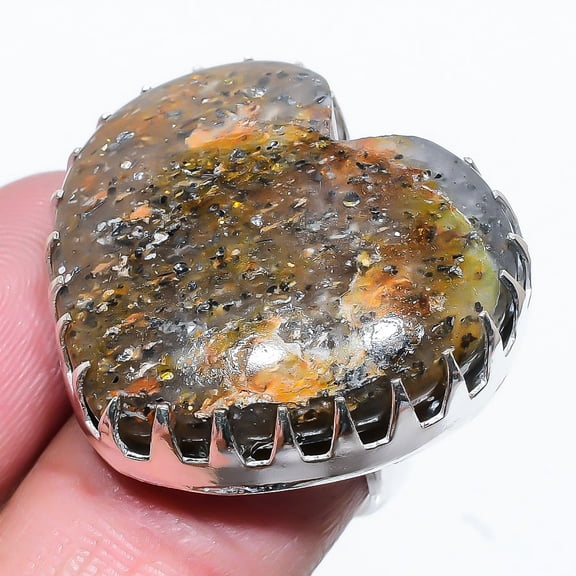 Natural Golden Pyrite Gemstone Handmade 925 Sterling Silver Ring Size 9