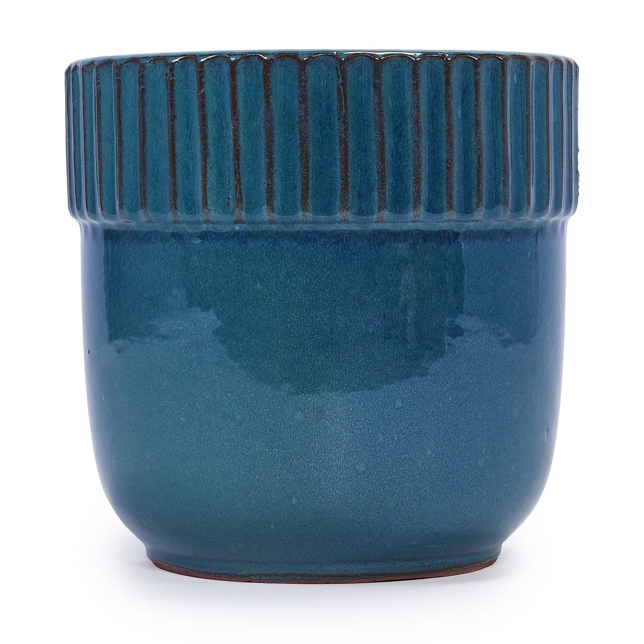 Noble House Kathleen Ceramic Flowerpot Set, Glossy Finish with Drainage for Versatile Planting, Set of 3, Antique Blue