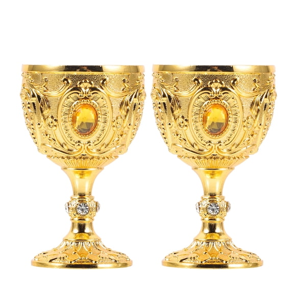 TABLZONE Ornate Chalice Goblet Golden Metal for Cosplay and Renaissance Fairs 2Pcs