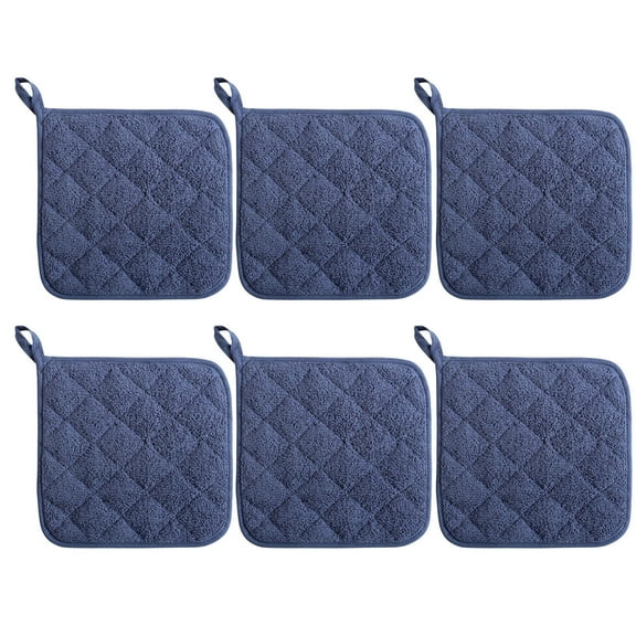 JDEFEG 6Pcs Cotton Quilted Oven Set Pot Holders Heat Multipurpose 7X7 Hot Pads with Hanging Loop Durable Machine Washable Oven for Daily Kitchen Baking and Cooking Navy