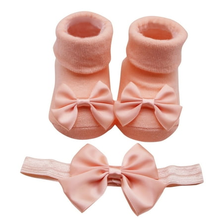 BOOMNY Children Kids Socks Soft Bottom Toddler Baby Shoes Socks Bowkot Princess Socks Floor Socks 1PC Socks + 1PC Bow Hairband Comfort Footwear