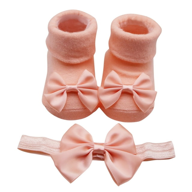Toddler First Walking Shoes with Soft Sole and Non- Bottom for Indoor Outdoor Use Plus Matching Bow Hair Accessory Set