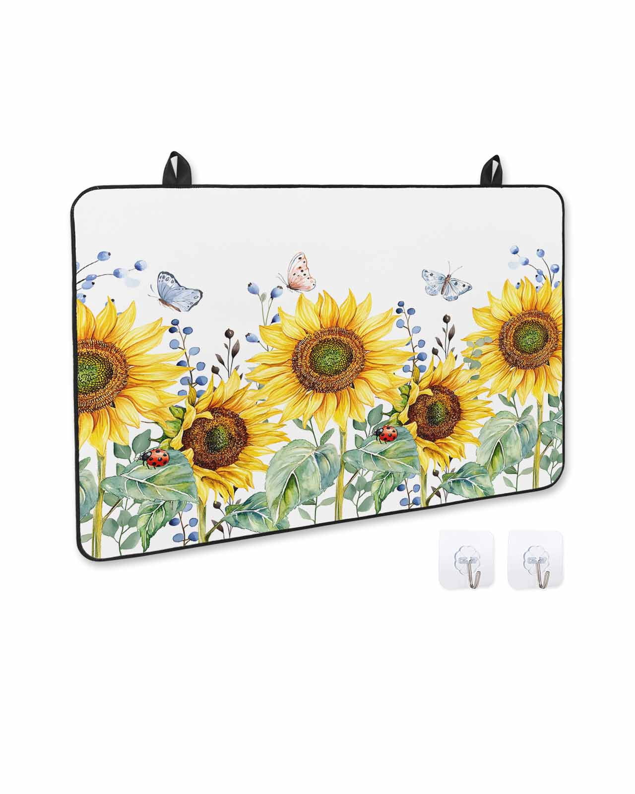 nqOlkjepod Large Induction Cooktop Protector Mat 24"x21", Sunflower Stove Top Covers for Electric Stove, Yellow Floral Summer Botanical Decorative Stove Burner Cover Mats, Glass Top Stove Cover