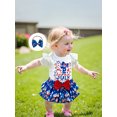 thumbnail image 5 of BemeyourBBs Newborn Baby Girl My First 4th of July Outfit Patriot Independent Day Summer Clothes Letter Print Flying Sleeve Romper Star Bow Tiered Ruffled Shorts Skirt Headband Set, 5 of 9