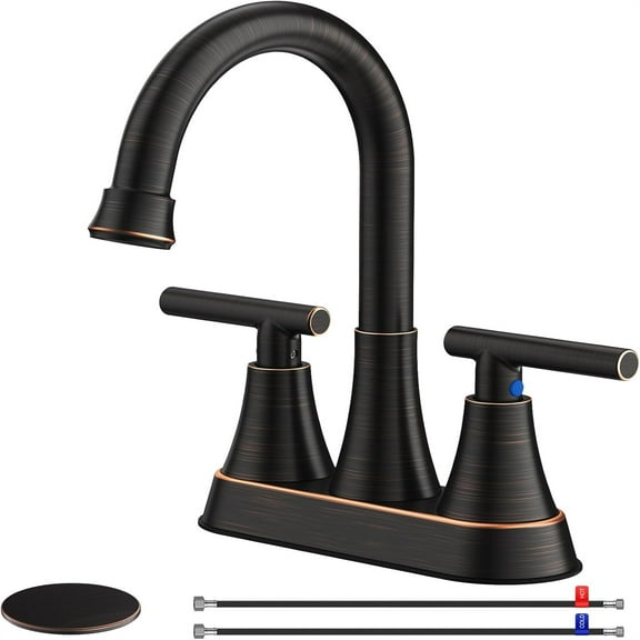 Bathroom Faucets for Sink 3 Hole, 4 inch Oil Rubbed Bronze Bathroom Sink Faucet with Pop-up Drain and Supply Hoses, Stainless Steel Lead-Free Centerset Faucets for Vanity RV