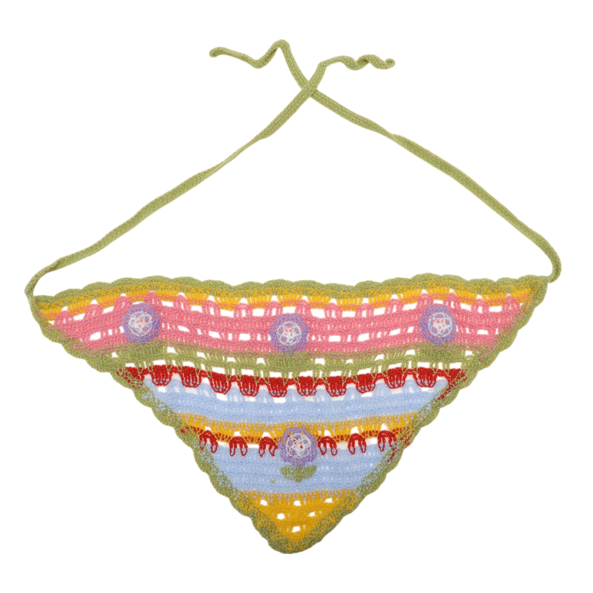 Unique Bargains Knitted Bandana 2 Pcs Pink Green Beige