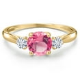 thumbnail image 3 of Gem Stone King 10K Yellow Gold Pink Mystic Topaz and White Moissanite 3-Stone Ring for Women | 1.70 Cttw | Round 6MM | Gemstone November Birthstone | Size 6, 3 of 6