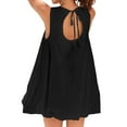 thumbnail image 2 of Mini Dress for Women Summer Sleeveless Keyhole Tie Back Tank Short Dress Crew Neck Sundress with Pockets Black S, 2 of 8