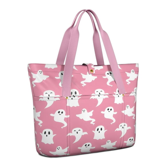 Tote Bag for Women - Pink Halloween Ghosts Shoulder Bag - Large Utility Work Duffle Bag with Zipper Handbag for Travel, Work, Sprots