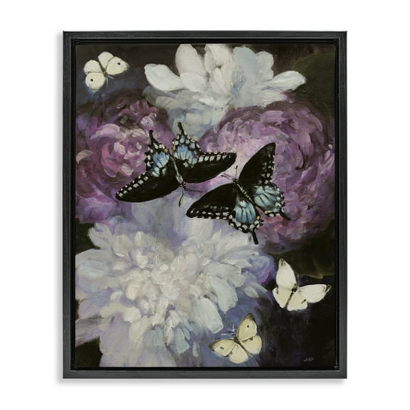 Stupell Industries Midnight Garden Butterflies Animals & Insects Painting Black Floater Framed Canvas Art Print Wall Art, 17 x 21
