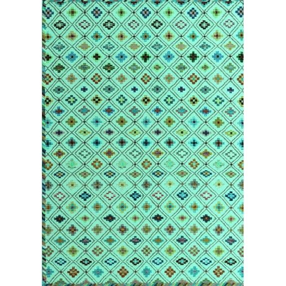 Ahgly Company Indoor Rectangle Abstract Turquoise Blue Modern Area Rugs, 2' x 4'