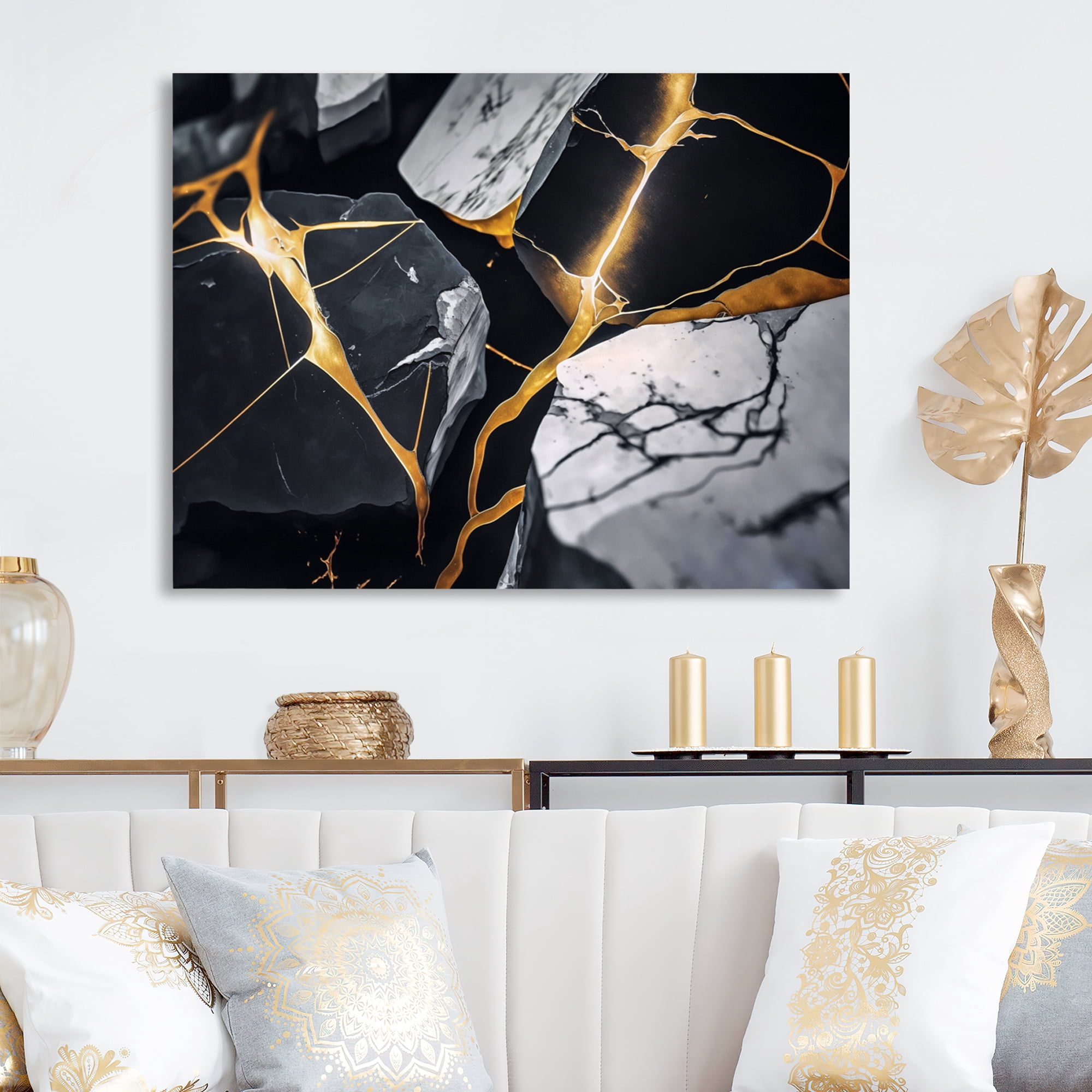 Designart Abstract Geode Gold Marble II Canvas Wall Art