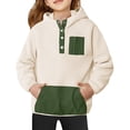 thumbnail image 5 of Tanghaowl Kids Sweatshirts Cute Hoodies for Girls Color Block Hooded Sweatshirt Girl Winter Warm Button Down Pullover Jackets for Cold Weather Beige 9-10 Years, 5 of 5
