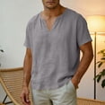 thumbnail image 3 of Dvprdro Mens Cotton Linen T Shirts V Neck Short Sleeve Solid Casual Beach Tops, 3 of 10