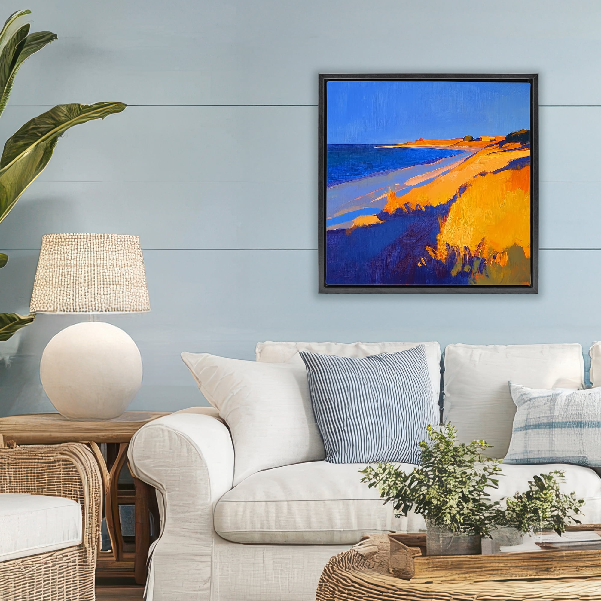 Stupell Industries Complimentary Coast Seascape Black Framed Floater Canvas Wall Art, design by Walker Noble