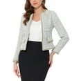 thumbnail image 1 of INSPIRE CHIC Women's Plaid Tweed Open Front Office Short Blazer S White, 1 of 6