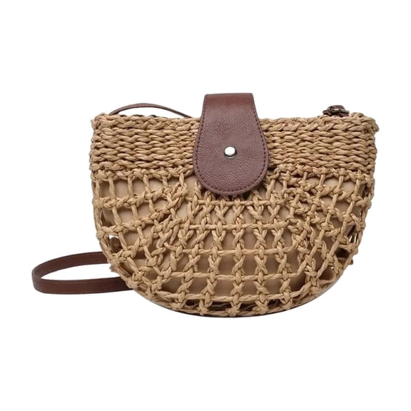 Bohemian Women's Semi-Circular Hollow Straw Bag, Fashion Handbag for Beach Festival Casual Out, Boho Style Tote with Hollow Design(A)