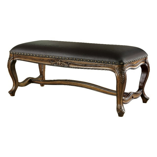 Coaster Traditional Faux Leather Upholstered Bench with Wood Trim Base in Black