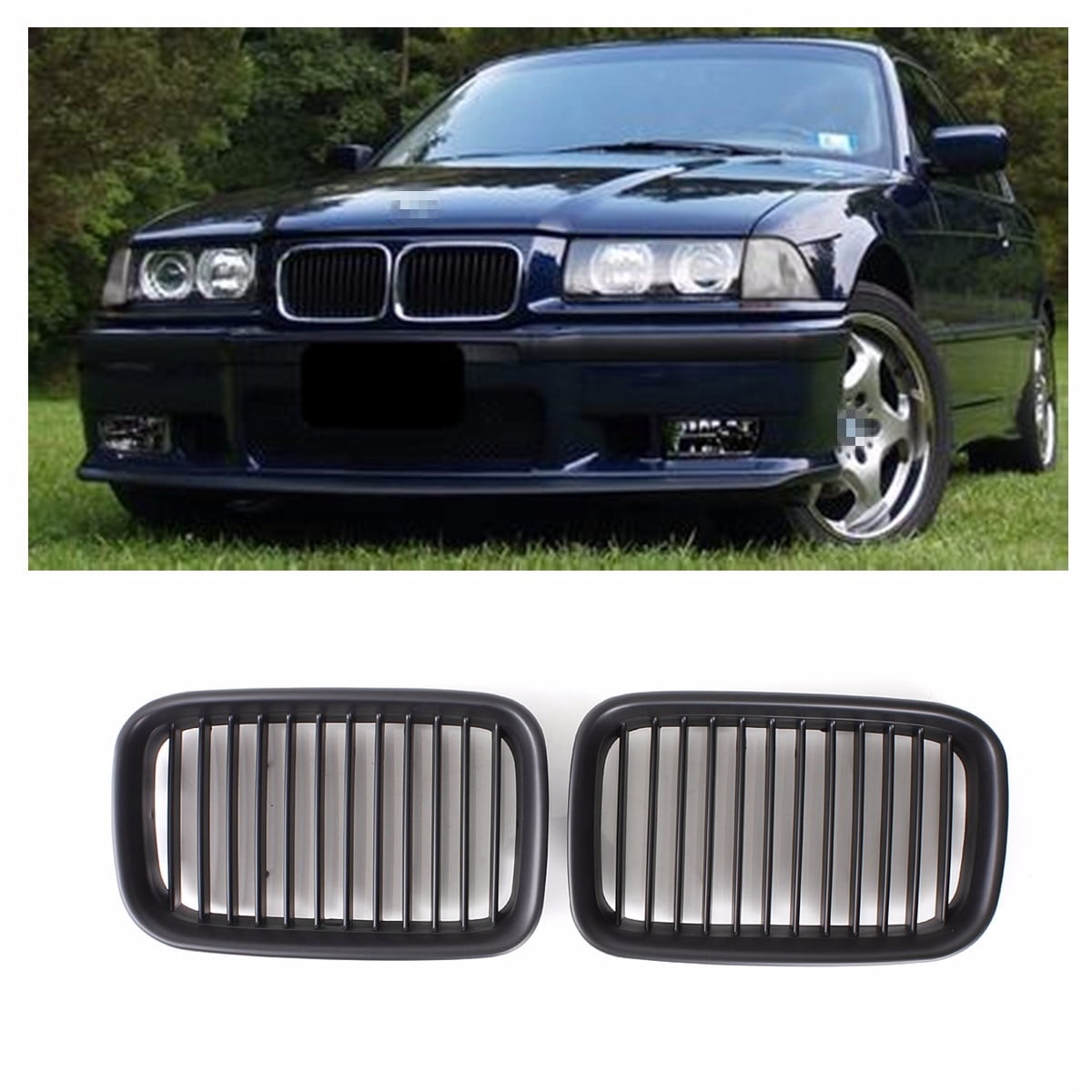 Pair Matte Black Kidney Grille Grill For BMW M3 E36 3 Series 1997-1999 facelift 
