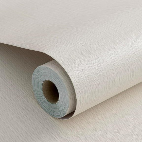 Peel and Stick Wallpaper with Embossed Vertical Stripe Pattern Linen Textured Removable Waterproof Self-Adhesive Contact Paper for DIY Wall Bedroom Kitchen (Mottled Cream, 23.6"x393")