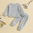 thumbnail image 4 of gljltg Toddler Baby Boy Clothes Solid Color Long Sleeve Crewneck Sweatshirt Top Casual Pants Set 2Pcs Fall Winter Outfits, 4 of 5