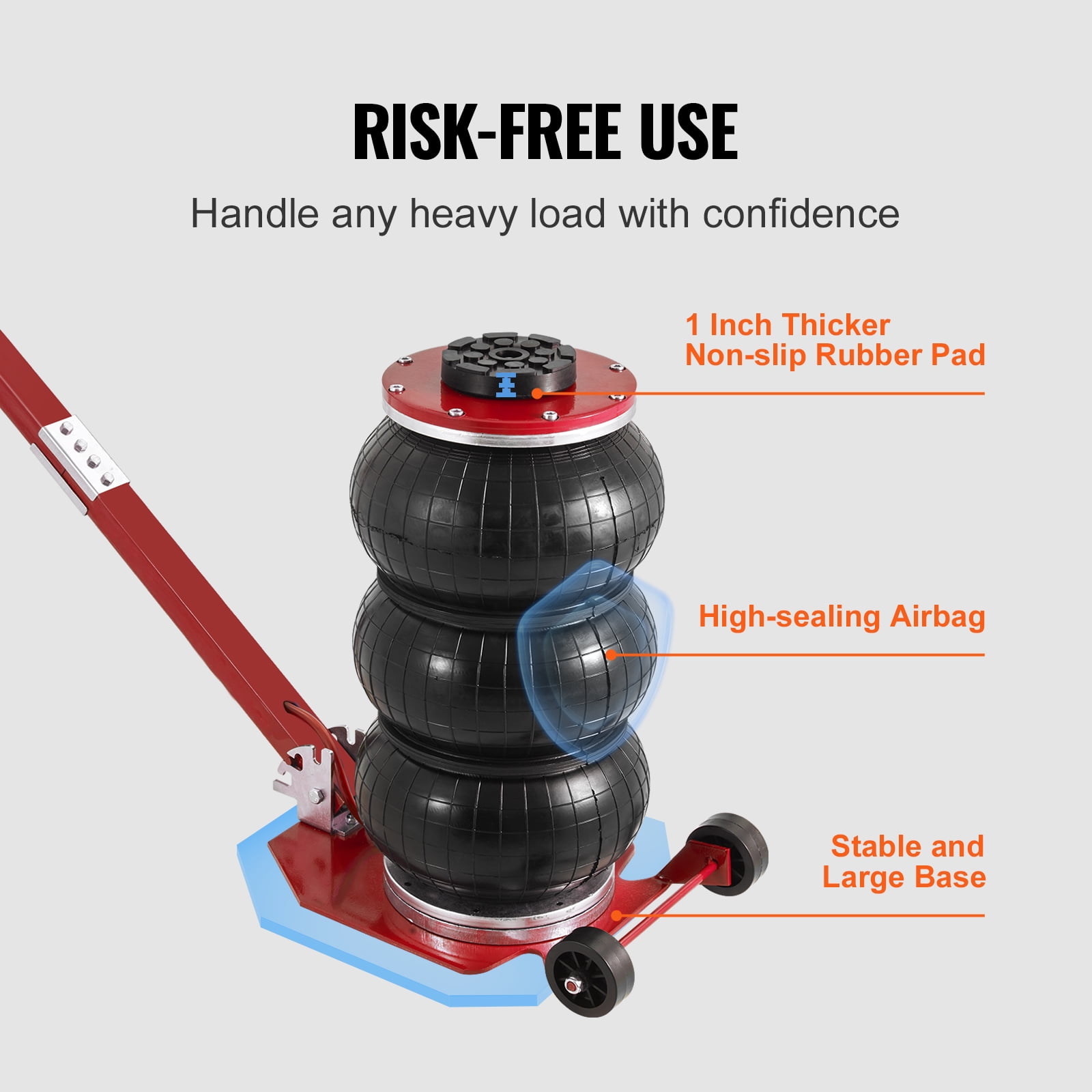 VEVOR Air Jack, 3 Ton/6600 lbs Triple Bag Air Jack, Airbag Jack with Six Steel Pipes, Lift up to 17.7 inch/450 mm, 3-5 s Fast Lifting Pneumatic Jack, with Adjustable Handles for Cars Repair