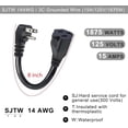 thumbnail image 2 of Short Power Extension Cord - Low Profile Wall Head 6 Inch 14AWG/3C SJTW Heavy Duty Extension Cable for Indoor/Outdoor, 90-Degree Flat Plug 15A/125V 1875W NEMA 5-15P to NEMA 5-15R, Black 2-Pack, 2 of 10