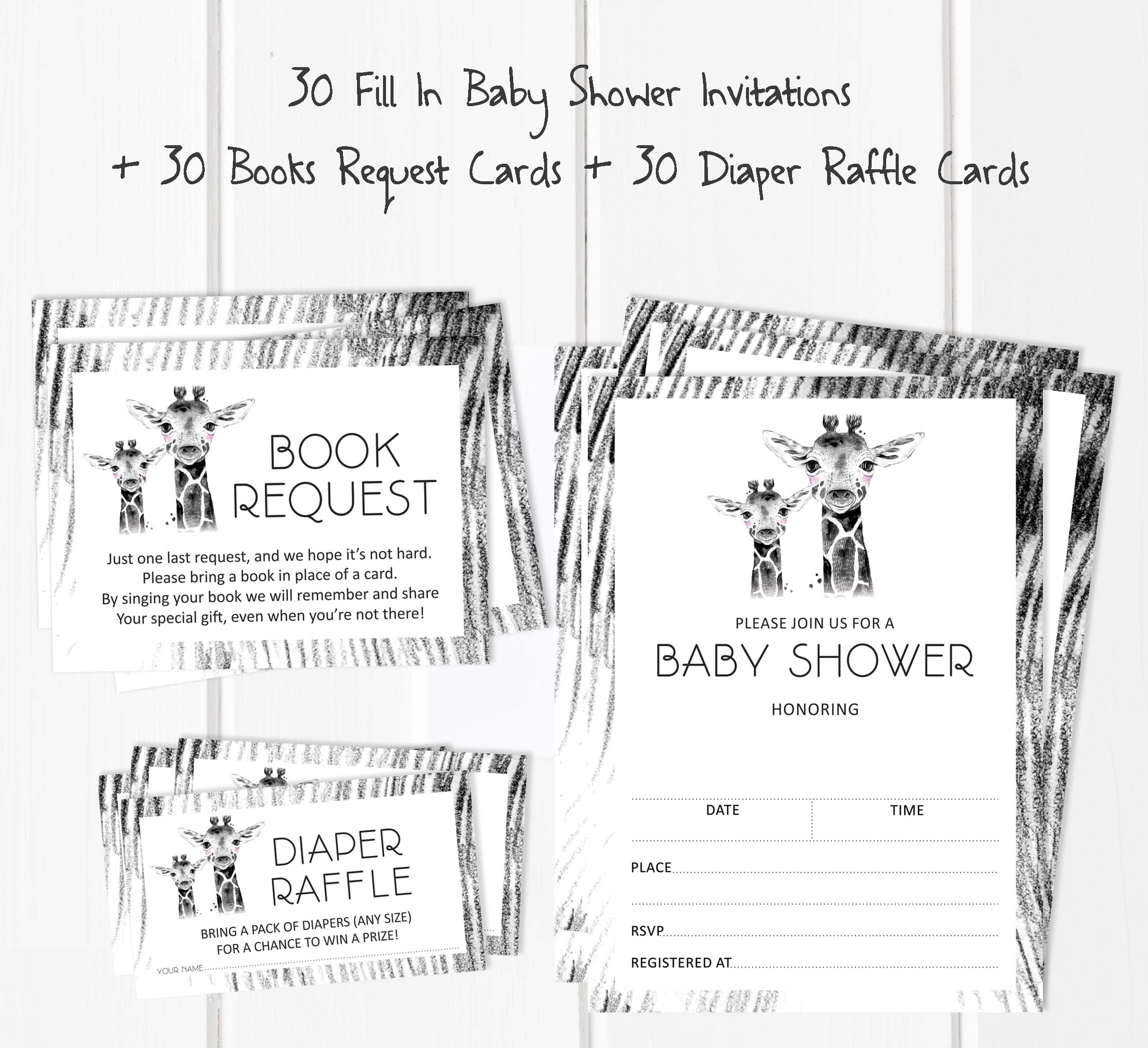 Inkdotpot Set Of 30Giraffe Baby Shower Invitations-Diaper Raffle Tickets And Baby Shower Book Request Cards Jungle Animals Invites Its A Boy Its A Girl